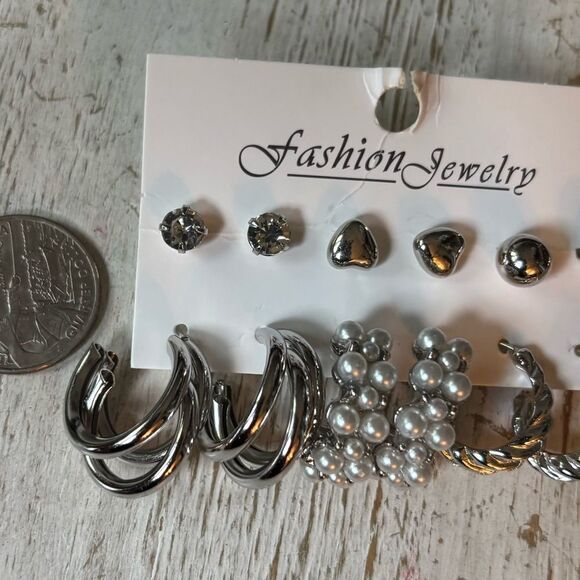 6 NEW! Multipack Silvertone Earrings Set for Women Hypoallergenic Studs NWT - Picture 6 of 6